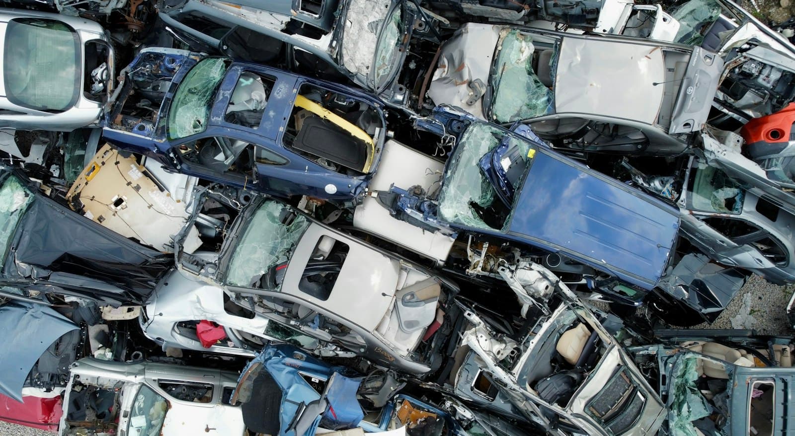Pile of crushed scrap cars
